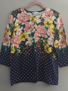 Isaac Mizrahi Floral Print Top in Navy, Yellow, Pink